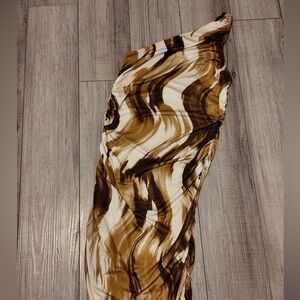 Brown PrettyLittleThings one shoulder dress with gorgeous detailing